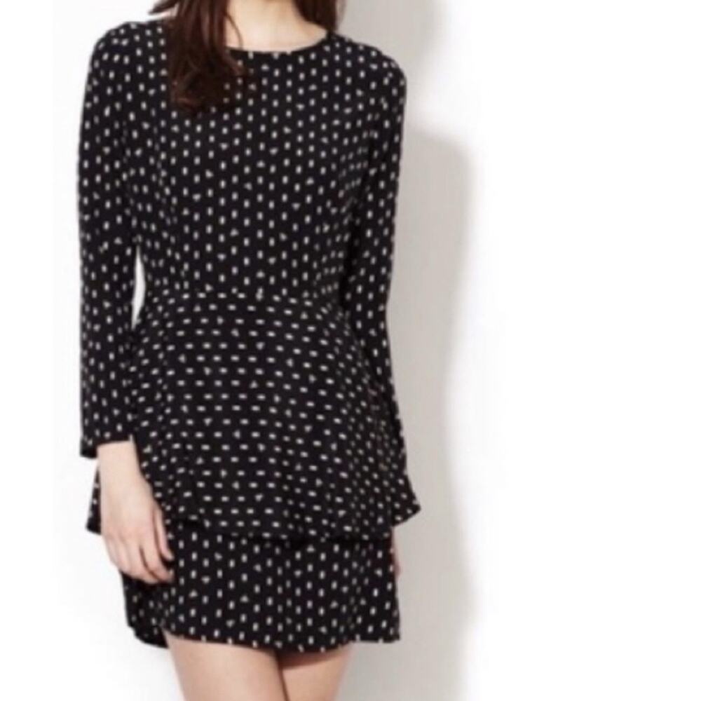 Steven Alan Julieta Peplum Minimalist Silk Dress Printed Black 6P
